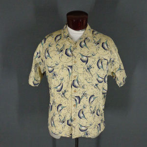 Vintage Yellow Swordfish Print Hawaiian Shirt  Med